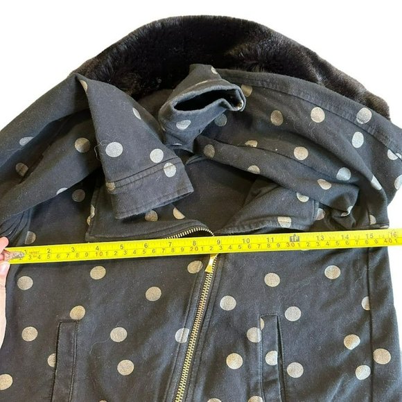 Kate Spade Black Gold Polka Dot Fur Collar Cropped Moto Jacket Girls 12 - Picture 4 of 5